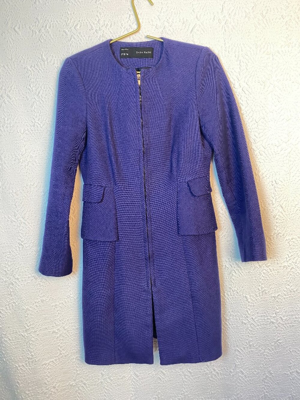 Zara Basic Royal Blue Longline Zip Front Blazer Jacket Peplum Pockets M